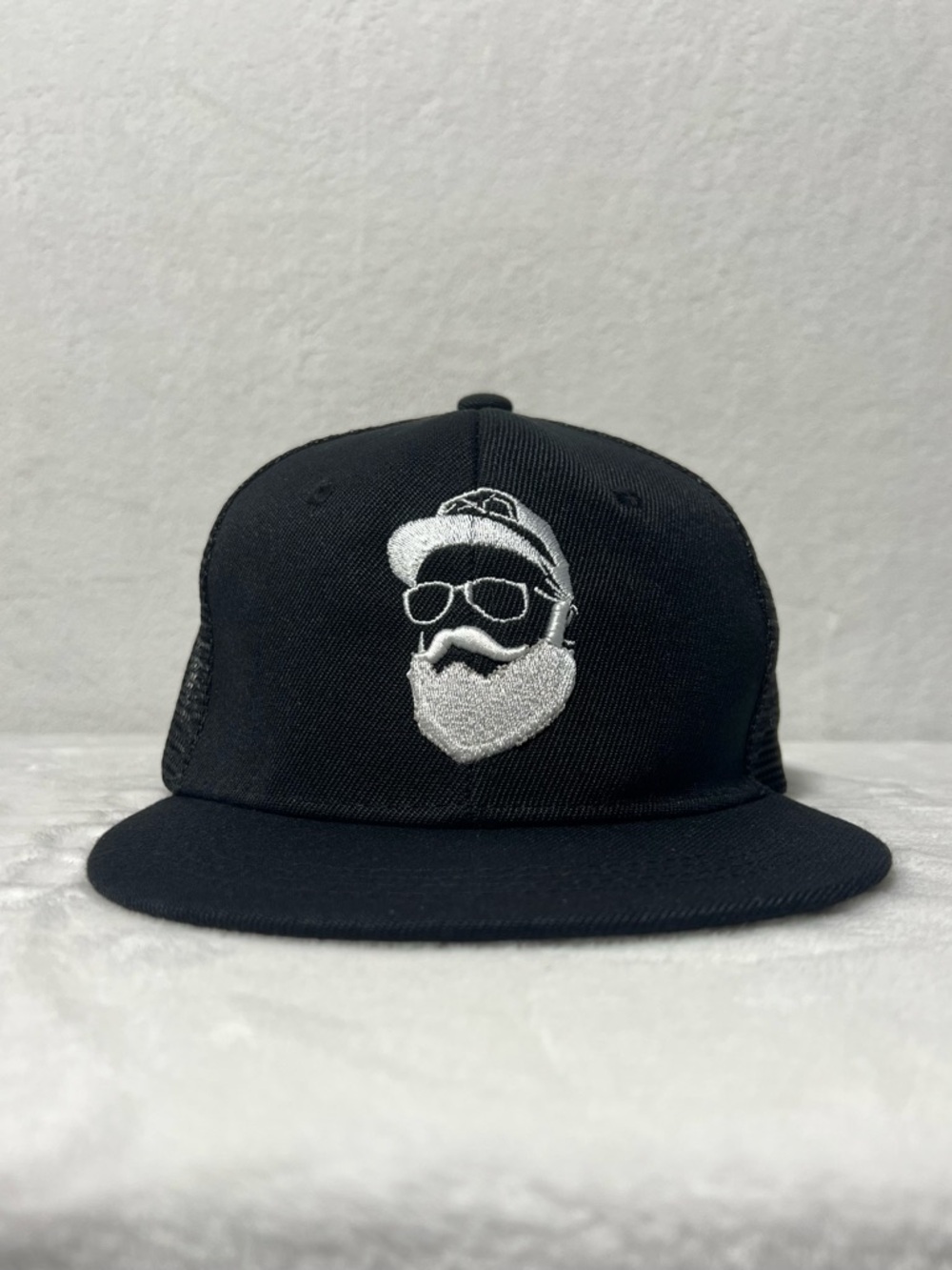 NWOT Black Baseball Cap Trucker Hat with Flat Brim and Embroidered Bearded Uncle